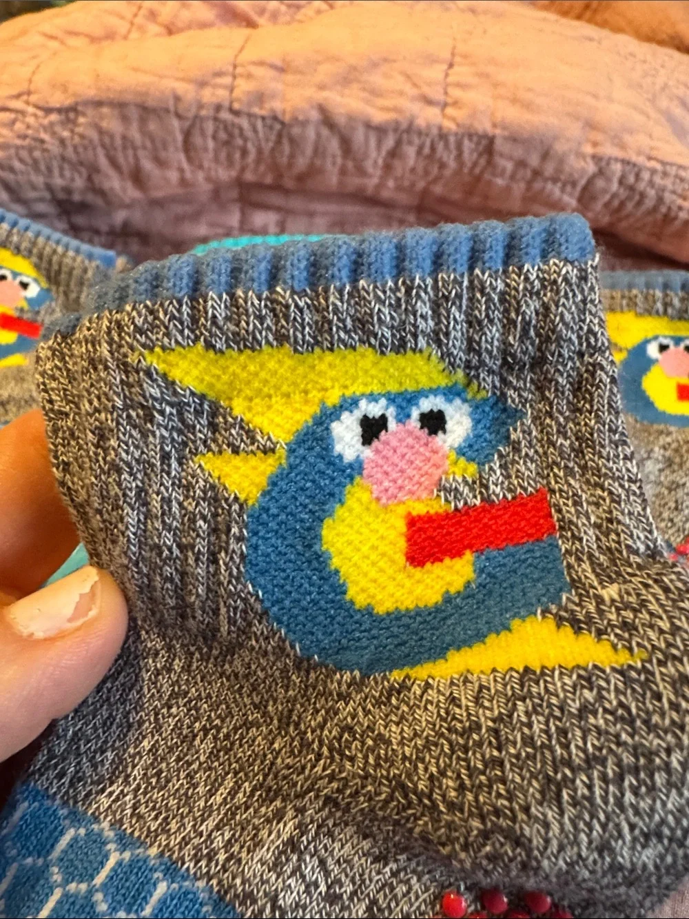 Bombas Kids Blue Gray Sesame Street Cookie Monster Non-Skid Socks Toddler